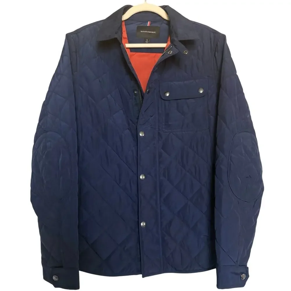 Banana Republic Men’s M Quilted Field Jacket Navy Orange Lined Fall 2013 Preppy